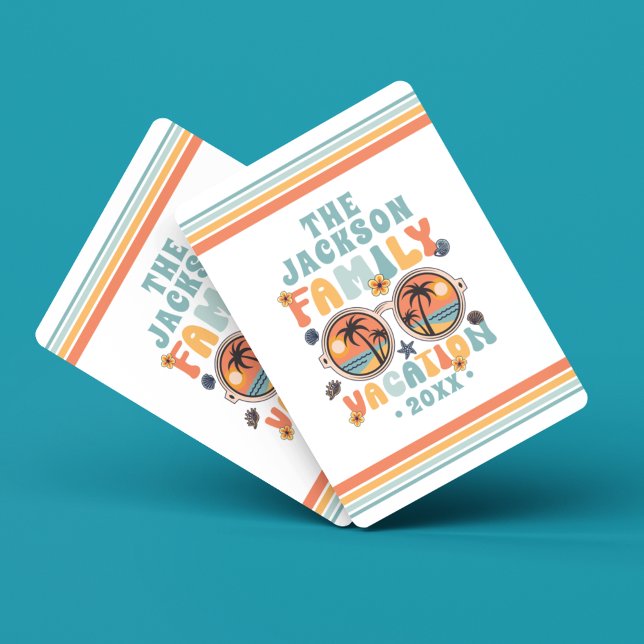 Palmen Sonnenbrille Retro Familienurlaub Groovy Spielkarten (Von Creator hochgeladen)