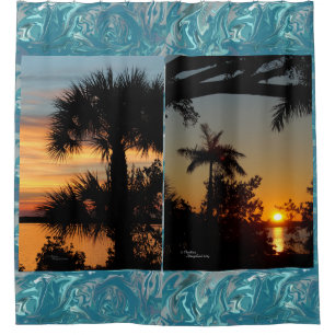 Palmen Sonnenuntergänge Blauer Duschvorhang