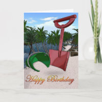 Palmen Strand direkt am Meer Sand rote Eimer