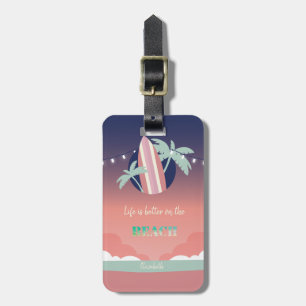 Palmen, Surfbrett, Lichterkette Strand Gepäckanhänger