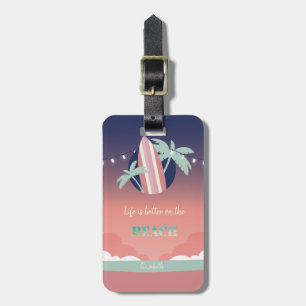 Palmen, Surfbrett, Strandlichtstrand Gepäckanhänger