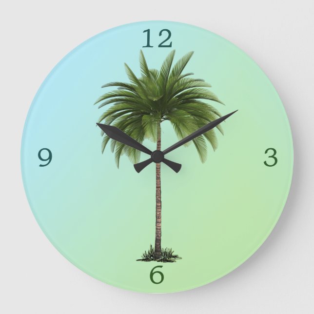 Palmen Tree Vintag Tropical Elegante Grün Große Wanduhr (Vorderseite)