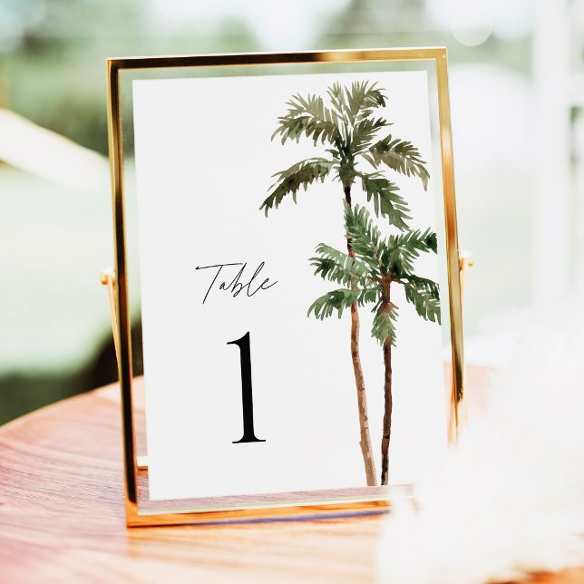 Palmen-Tropische-Hochzeit-Tischnummern (Tropical Wedding Table Numbers Palm Tree Reception Sign Gold Frame Beach Destination Wedding Decor)