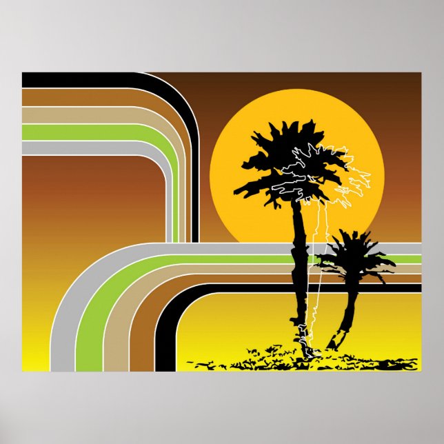Palmen tropische Retro Beach Sonnenuntergang Strei Poster (Vorne)