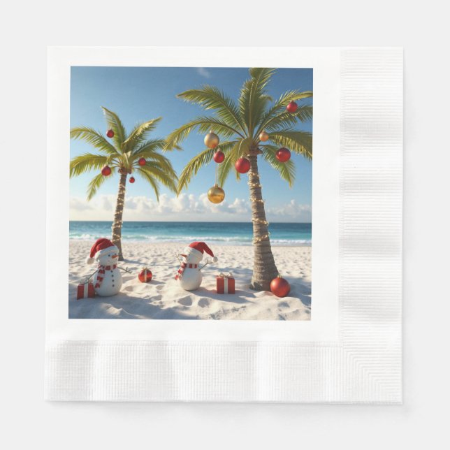 Palmen Tropischer Strand Weihnachten Papier Servie Serviette (Vorderseite)