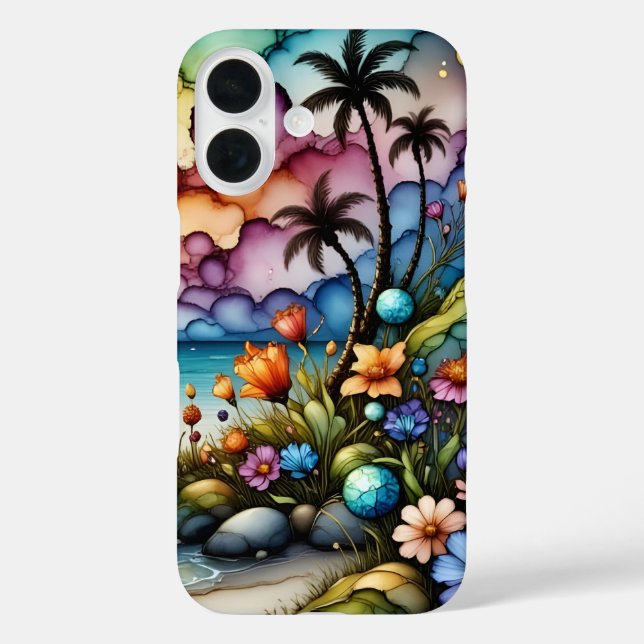 Palmen und Fantasy-Blume Case-Mate iPhone Hülle (Rückseite)