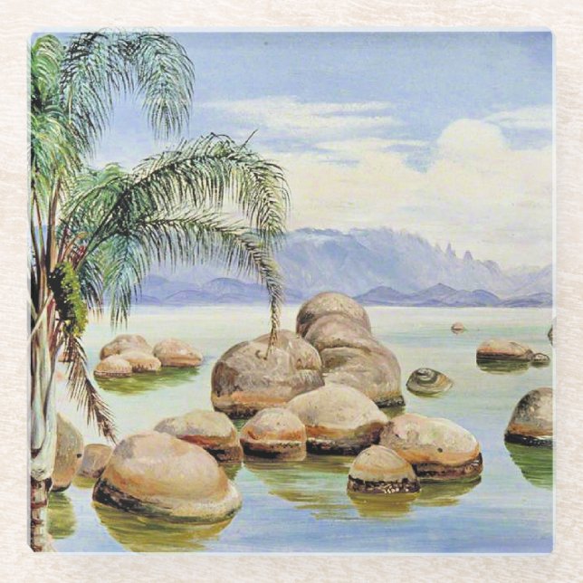 Palmen und Felsen, Bucht von Rio, Glasuntersetzer (Vorderseite)