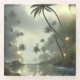 Palmen und Ozeanfoggy Day Glasuntersetzer