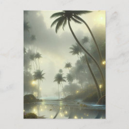 Palmen und Ozeanfoggy Day Postkarte