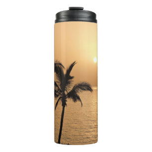 Palmen und romantischer Sonnenuntergang Thermosbecher