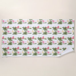 Palmen und rosa Flamingos Strandtuch