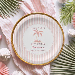 Palmen und Schnuller Rosa Coastal Baby Shower  Pappteller