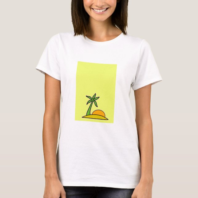Palmen und Sonne auf gelb T-Shirt (Vorderseite)