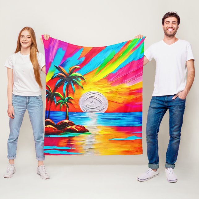 Palmen und Sonnenuntergang Fleecedecke (Beispiel)