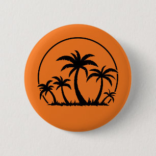 Palmen und Sonnenuntergang in Schwarz Button