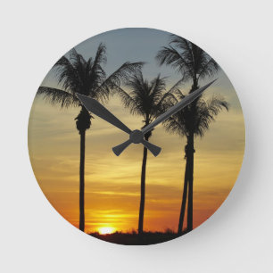Palmen und Sonnenuntergang, Mindil Beach Runde Wanduhr