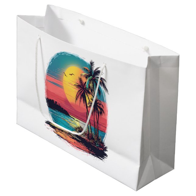 Palmen und Strand Große Geschenktüte (Vorderseite Schrägansicht)