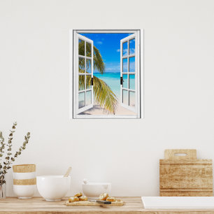 Palmen und Strand Künstlicher Fensterblick Poster