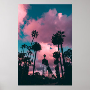 Palmen unter rosa und blauer Himmel Kalifornien, U Poster