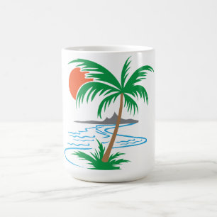 Palmenbaum am Fluss Tropische Sonnenuntergangsku Kaffeetasse
