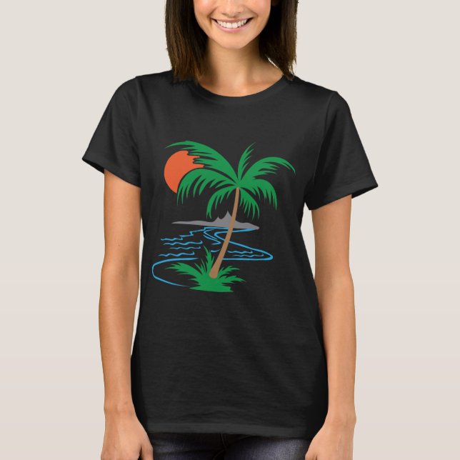 Palmenbaum am Fluss | Tropische Sonnenuntergangsku T-Shirt (Vorderseite)