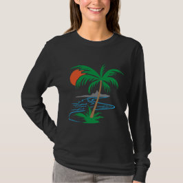 Palmenbaum am Fluss | Tropische Sonnenuntergangsku T-Shirt