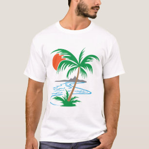 Palmenbaum am Fluss Tropische Sonnenuntergangsku T-Shirt