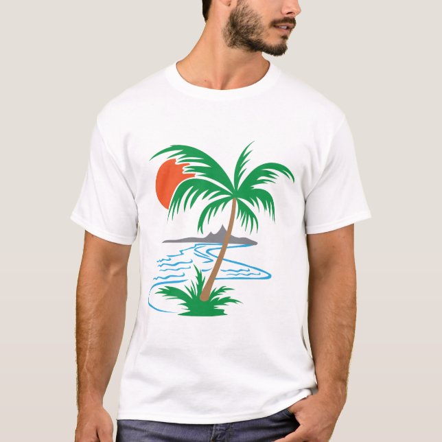 Palmenbaum am Fluss | Tropische Sonnenuntergangsku T-Shirt (Vorderseite)