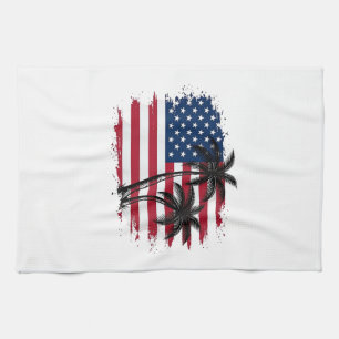 Palmenbaum Amerikanische Flagge Patriotischer Stra Geschirrtuch
