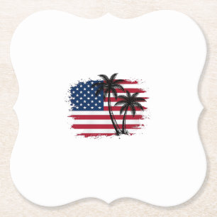 Palmenbaum Amerikanische Flagge Patriotischer Stra Untersetzer