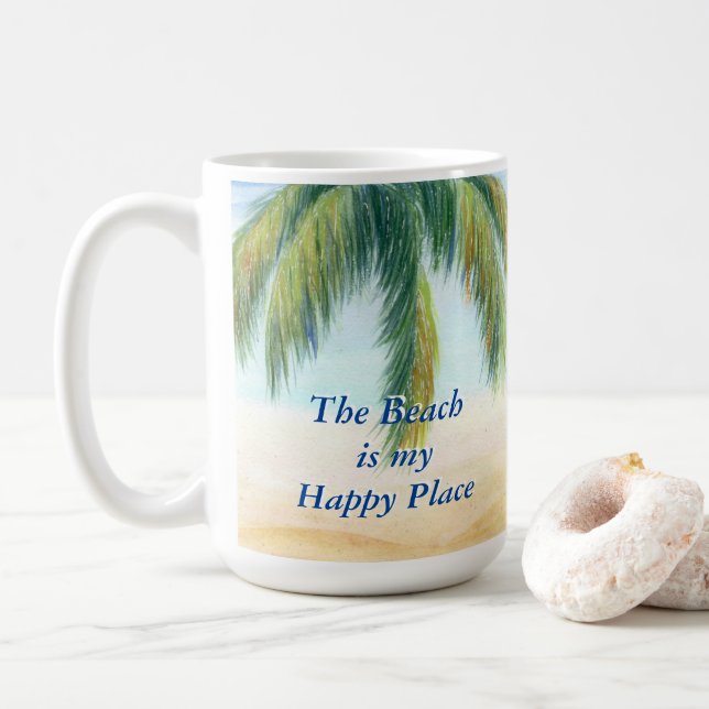 Palmenbaum an einem sonnigen Tag am Strand Kaffeetasse (Mit Donut)