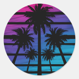 Palmenbaum Hawaiianischer Strand Sommerurlaub Runder Aufkleber