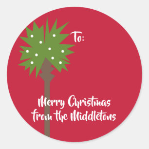 Palmenbaum mit weißen Weihnachtsbeleuchtung Runder Aufkleber