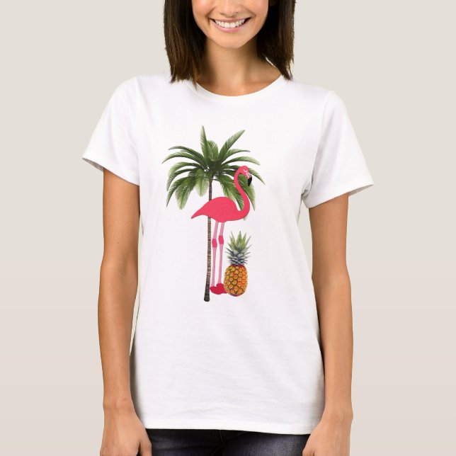 Palmenbaum, rosa Flamingo, Ananas Shirt (Vorderseite)