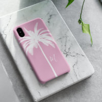 Palmenbaum Rosa Weiß Tropisch Elegant Monogramm