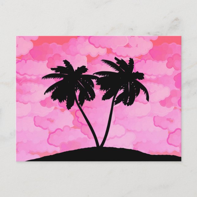 Palmenbaum Silhouette gegen Morgenrot mit Wolken Postkarte (Vorderseite)