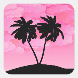 Palmenbaum Silhouette gegen Morgenrot Quadratischer Aufkleber