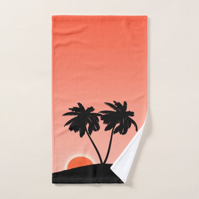 Palmenbaum Silhouette gegen Sonnenuntergang Orange Badhandtuch Set (Handtuch)