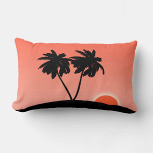 Palmenbaum Silhouette gegen Sonnenuntergang Orange Lendenkissen