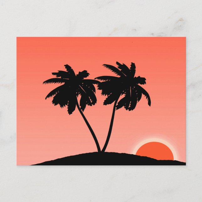 Palmenbaum Silhouette gegen Sonnenuntergang Orange Postkarte (Vorderseite)