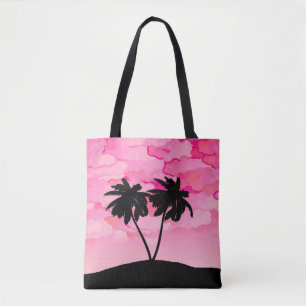 Palmenbaum-Silhouette, Morgendämmerung Rosa mit Wo