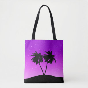 Palmenbaum Silhouette, Twilight Lila mit Sternen