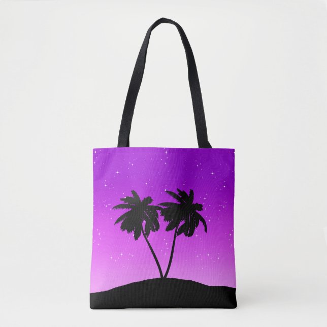 Palmenbaum Silhouette, Twilight Lila mit Sternen (Vorderseite)