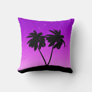 Palmenbaum Silhouette, Twilight Lila mit Sternen Kissen