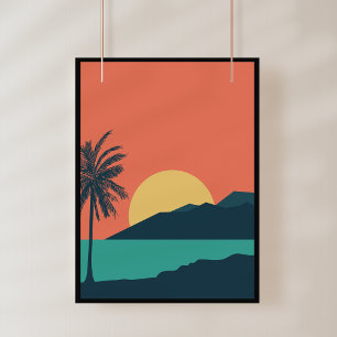 Palmenbaum-Sonnenuntergang, Insel, Boho-Abstrakte  Fotodruck