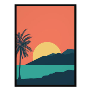 Palmenbaum-Sonnenuntergang, Insel, Boho-Abstrakte Fotodruck