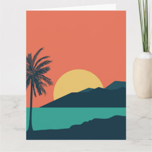 Palmenbaum-Sonnenuntergang, Insel, Boho-Abstrakte Karte