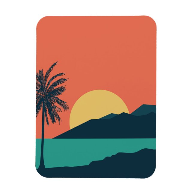 Palmenbaum-Sonnenuntergang, Insel, Boho-Abstrakte  Magnet (Vertikal)