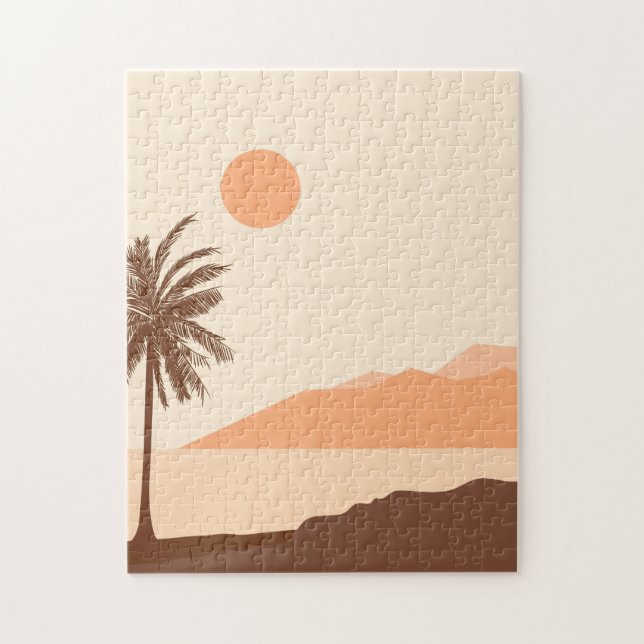Palmenbaum-Sonnenuntergang, Insel, Boho-Abstrakte  Puzzle (Vertikal)