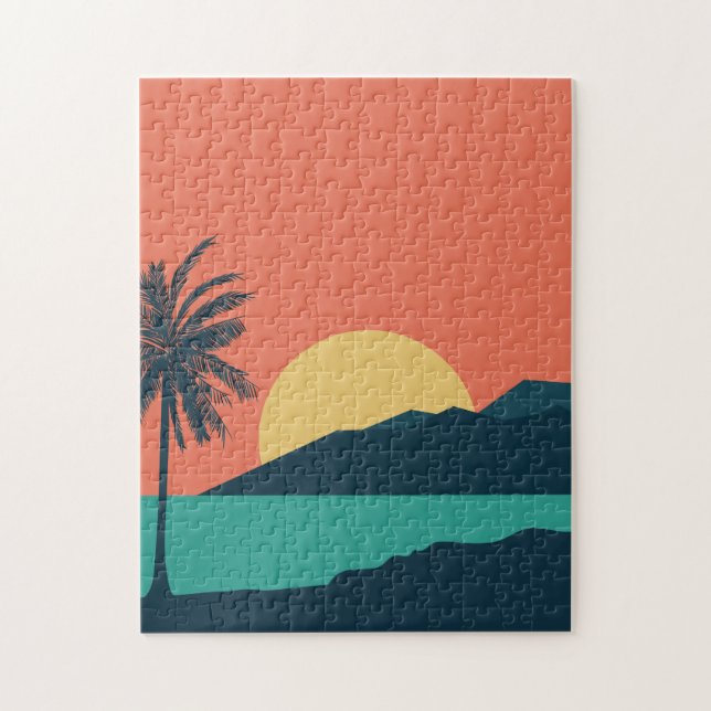 Palmenbaum-Sonnenuntergang, Insel, Boho-Abstrakte  Puzzle (Vertikal)